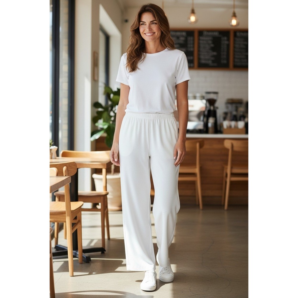 Alfred Dunner Womens White Pull On Elastic Waist Straight Leg Pants Size 8